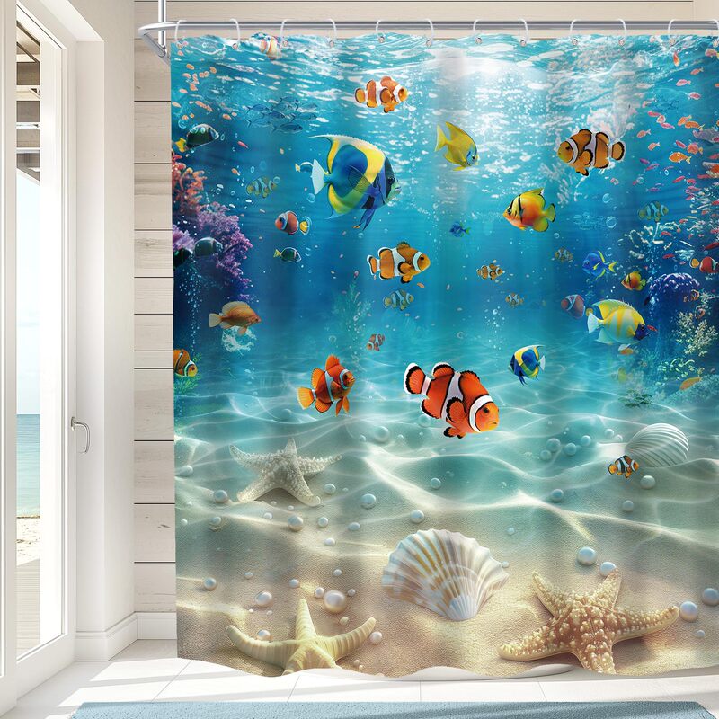Bathroom Shower Curtain Cross-Border Summer Underwater Ocean Fish Pattern Polyester Thickened Shower Curtain Digital Printing Bathroom Shower Curtain Cross-Border Summer Underwater Ocean Fish Pattern Polyester Thickened Shower Curtain Digital Printing
