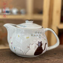日本进口九谷烧情侣猫茶壶红茶陶瓷泡茶壶日式茶具单壶家用