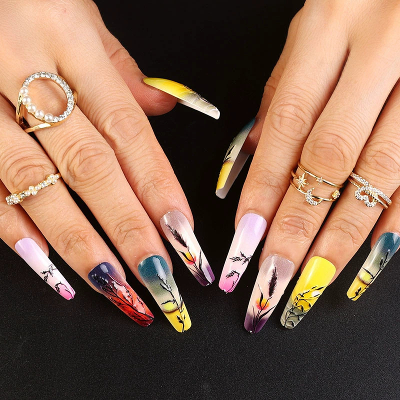 Uñas largas desmontables parches de uñas falsas comercio exterior productos terminados de manicure de novia en relieve parches de uñas