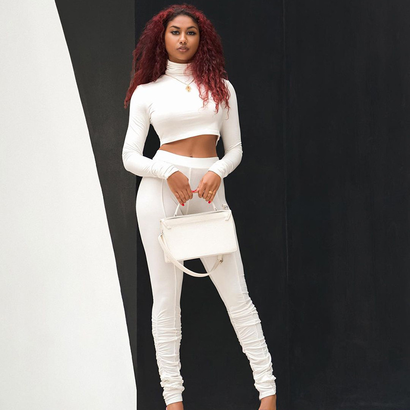 Women  Clothing 2021 Summer New Patchwork Solid Color High Waist Slim Fit Sports Pleating Leggings in Leggings