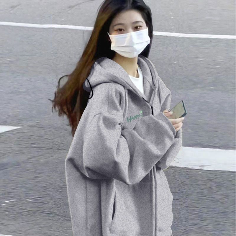 卫衣外套女春秋美式复古长袖卫衣女港风连帽外套宽松加绒上衣|undefined