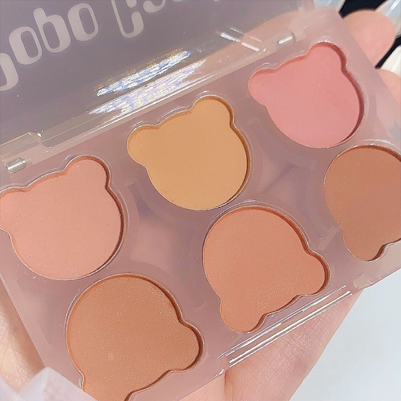 POPO CANDY Six-color Bear Blush Palette, Blush, Highlight, Shadow, Contouring all-in-one Palette, Facial makeup Tiktok undefined