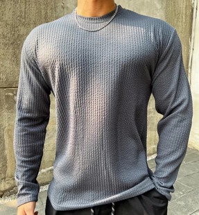 Muscle Spring and Autumn New Men's Sports Leisure Running Fitness Solid Color Light Plate Elastic Quick-drying Base Long-sleeved T-shirt