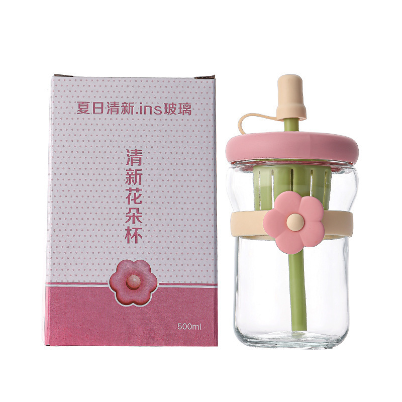유리컵, 간이물컵, 여아용 차와 물 분리컵, 빨대 찻잔, 고급스러운 콜드브루 꽃찻잔, 차음료