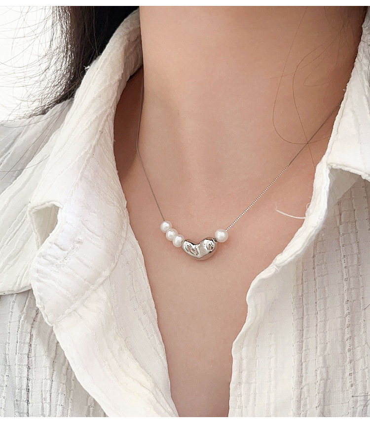 Silver Ruitai S925 Sterling Silver New Chinese Pearl Necklace Sweet Cool Advanced Design Sense Clavicle Chain Beaded Necklace Girls display picture 2