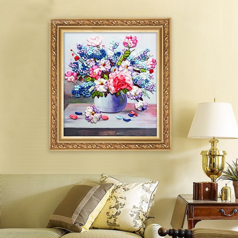 Nueva cinta bordado tridimensional bordado hecho a mano bricolaje colgando pintura sala de estar dormitorio estudio material paquete kit ramo colgante pintura