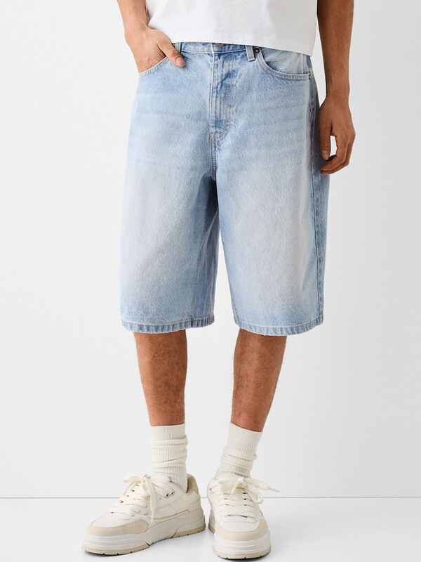 Street Fashion Personality Straight-Leg Denim Shorts for Men, Blue Color, In-Stock, Five-Point Pants, Domestic First and Second-Tier Brands