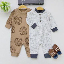 欧美秋款宝宝卫衣开裆长爬婴幼儿童长袖连体哈衣新生儿毛圈料长爬