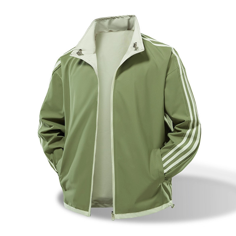 American Three-Stripe Reversible Jacket Stand Collar Casual Wear Men's Spring and Autum New Loose Large Size Bomber Jacket