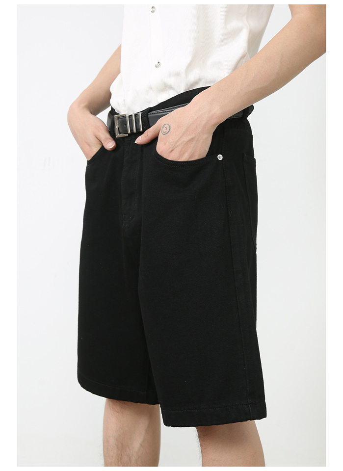 Quần short bò nam ống đứng dáng suông, lưng cao, mùa hè — Màu trắng, Màu đen chi tiết 12
