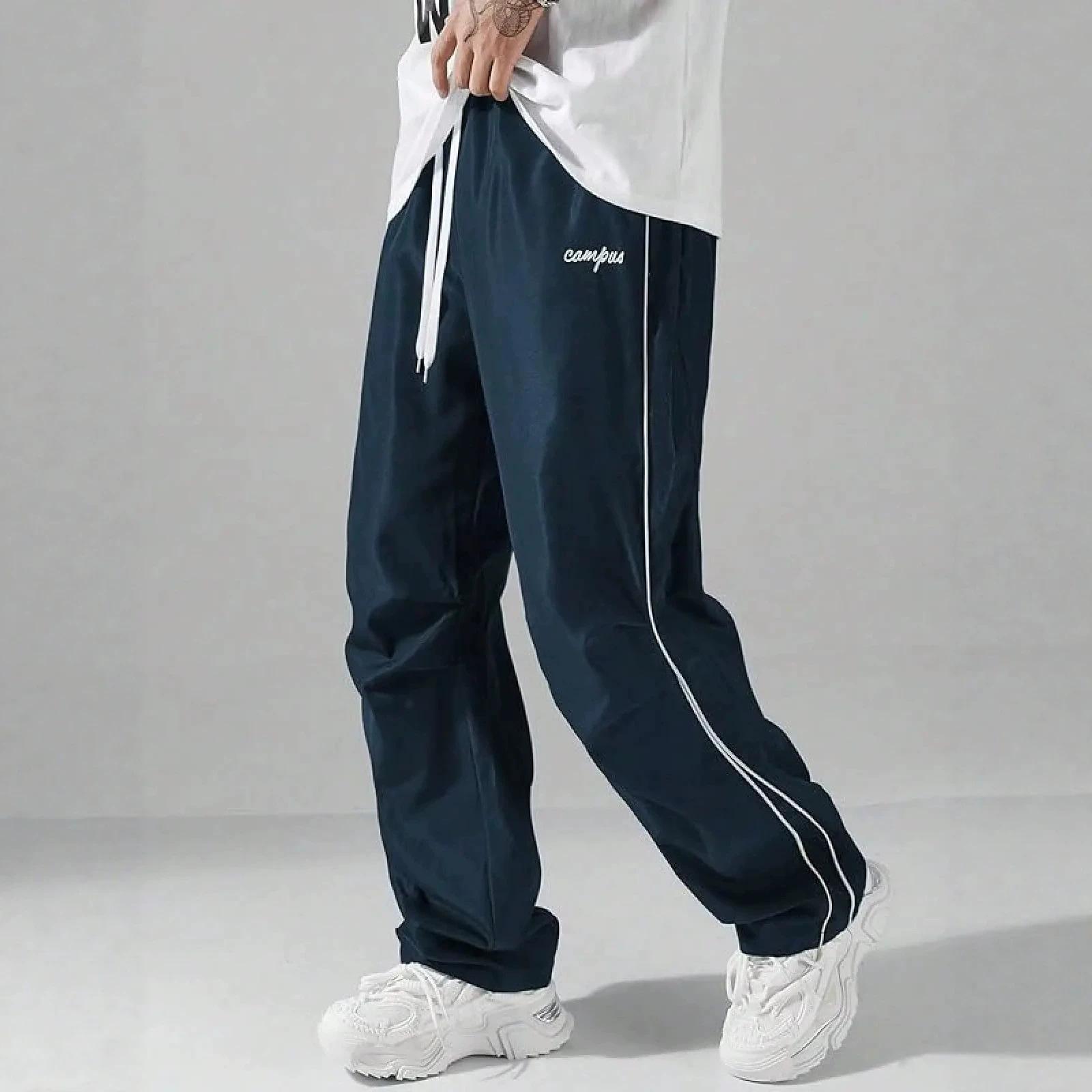 Cross-Border Summer Men's Wear-Resistant Quick-Dry Striped Straight-Leg Sports Pants Casual Pants Breathable Drawstring Casual Pants Foreign Trade In-Stock