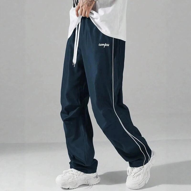 Cross-Border Summer Men's Wear-Resistant Quick-Dry Striped Straight-Leg Sports Pants Casual Pants Breathable Drawstring Casual Pants Foreign Trade In-Stock