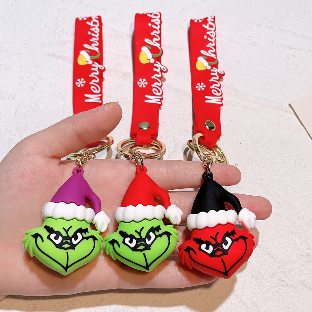 Grinch Keychain Green Face Purple Hat
