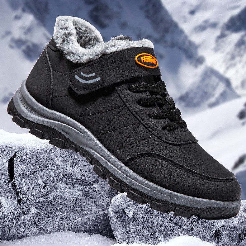 加棉加绒棉鞋中老年健步鞋防风防水pu男鞋保暖冬雪地靴防滑登山鞋