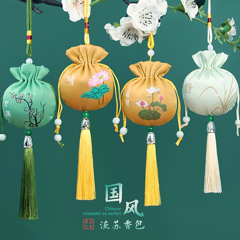 Dragon Boat Festival Repelente de mosquitos Bolsita de brocado Bolsa vacía Protector de bolsita Colgante de coche de estilo antiguo portátil Regalo del festival del barco del dragón