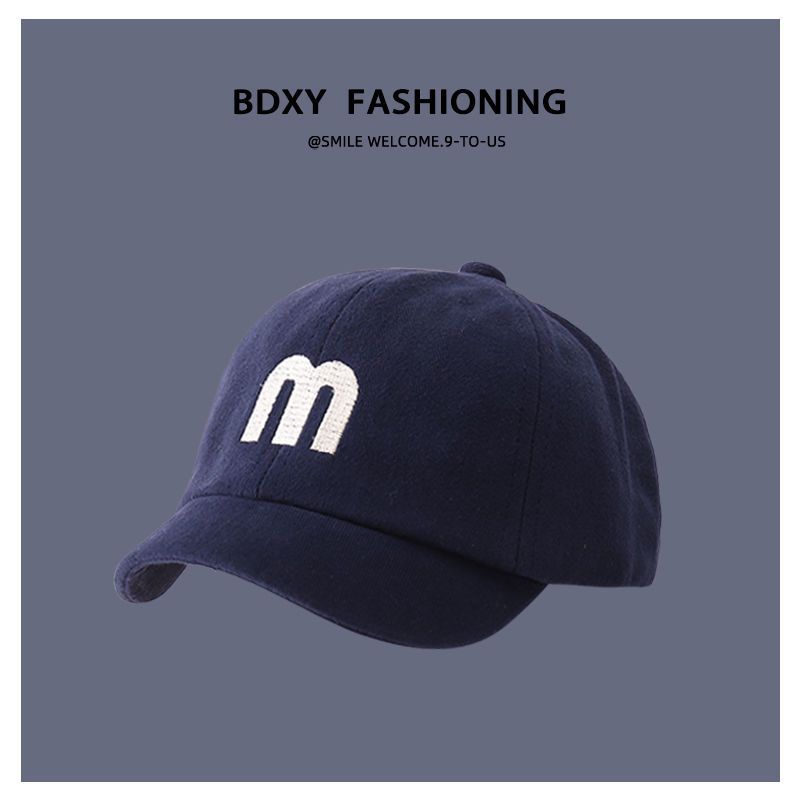 Embroidered short eaves M-navy blue