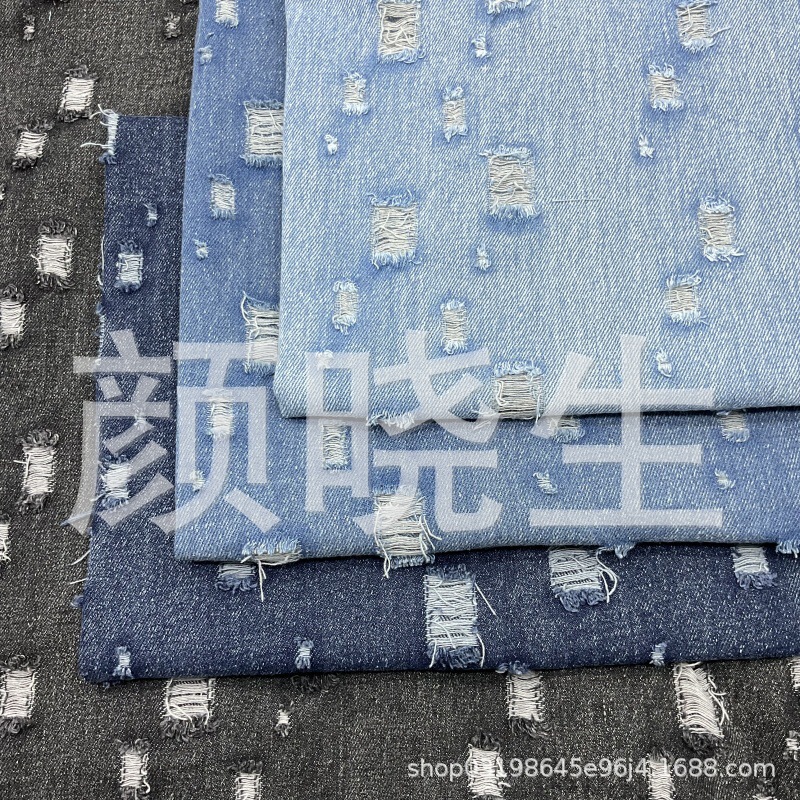High-end washed Denim fabric texture ripped Denim coat clothing designer fabric wholesale direct sales High-end washed Denim fabric texture ripped Denim coat clothing designer fabric wholesale direct sales