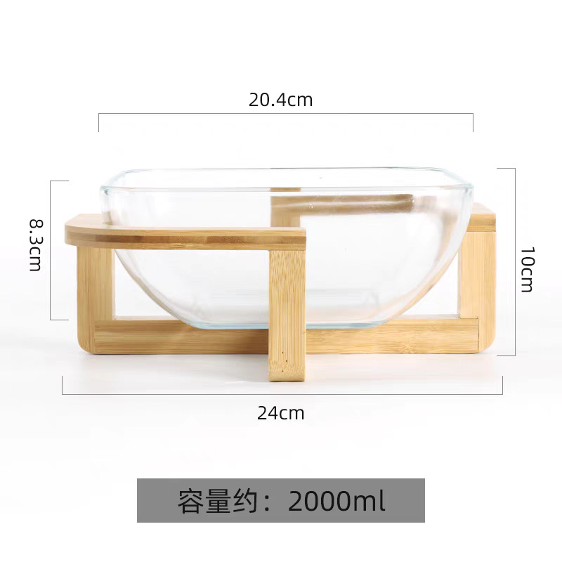 Base de madera de bambú simple plato de fruta de vidrio sala de estar plato de aperitivos tazón de fruta del hogar tazón de ensalada tazón de restaurante buffet tazón image 9