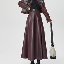 安可拉红皮裙半身裙秋冬新款高腰显瘦字裙包臀裙中长款伞裙