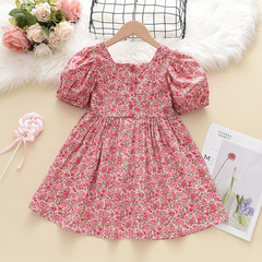 Short-sleeved summer new floral stylish dress for girls, Korean version, small and medium children princess dress, thin, dropshipping