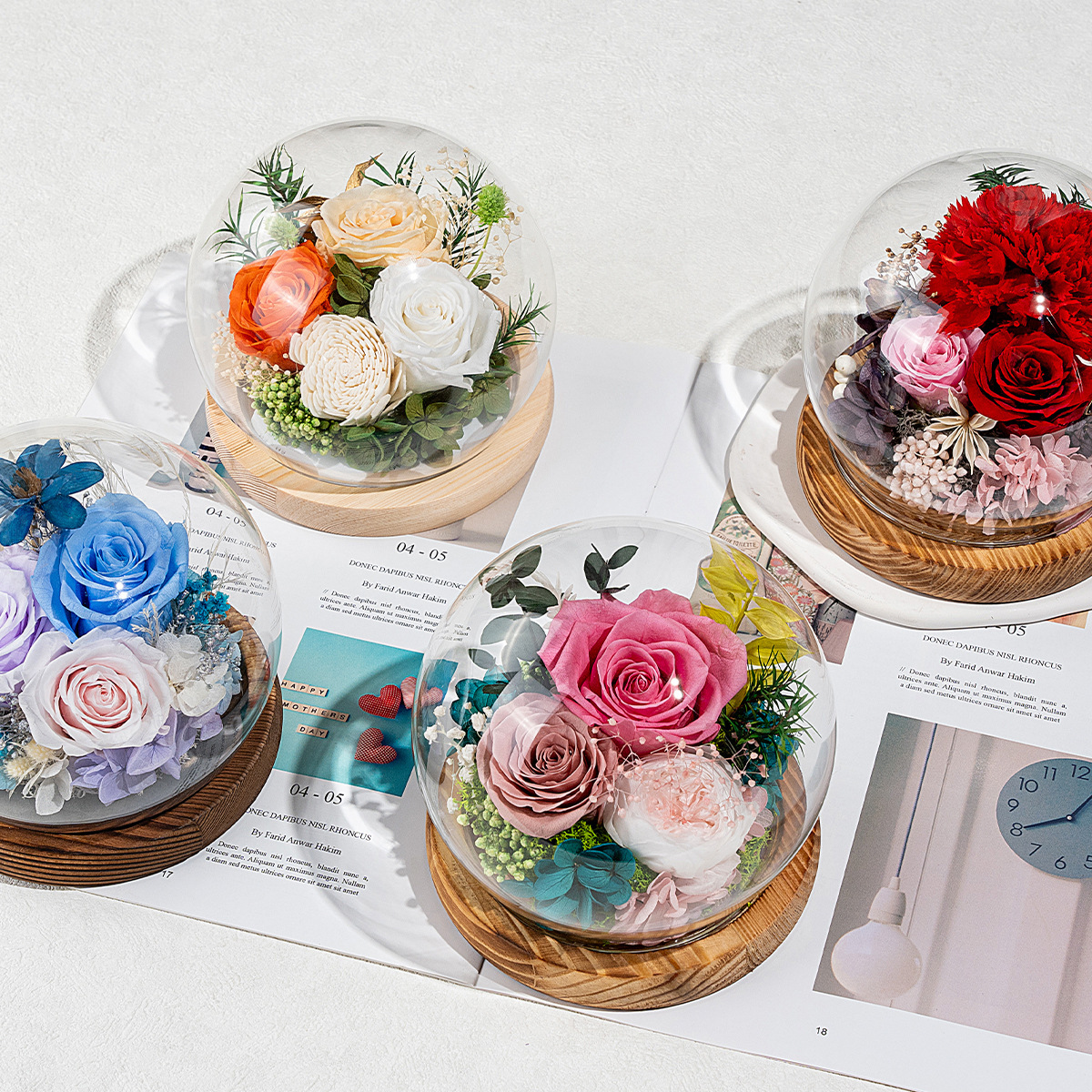 Flor inmortal cubierta de vidrio esférica rosa bola de cristal día del maestro regalo creativo personalizado adornos de flores inmortales