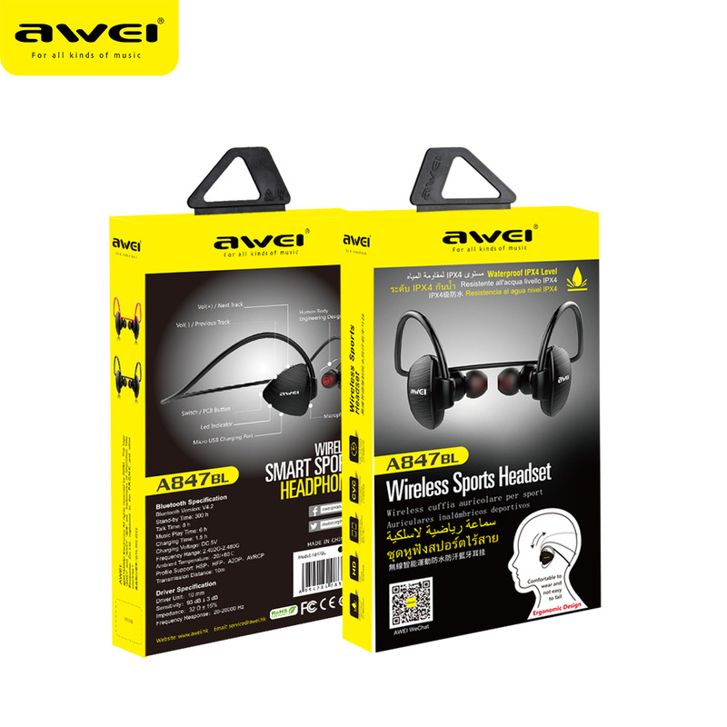 Awei用次元後吊り式入耳bluetoothイヤホンA847BL防水防汗運動フィットネスbluetoothイヤホン|undefined
