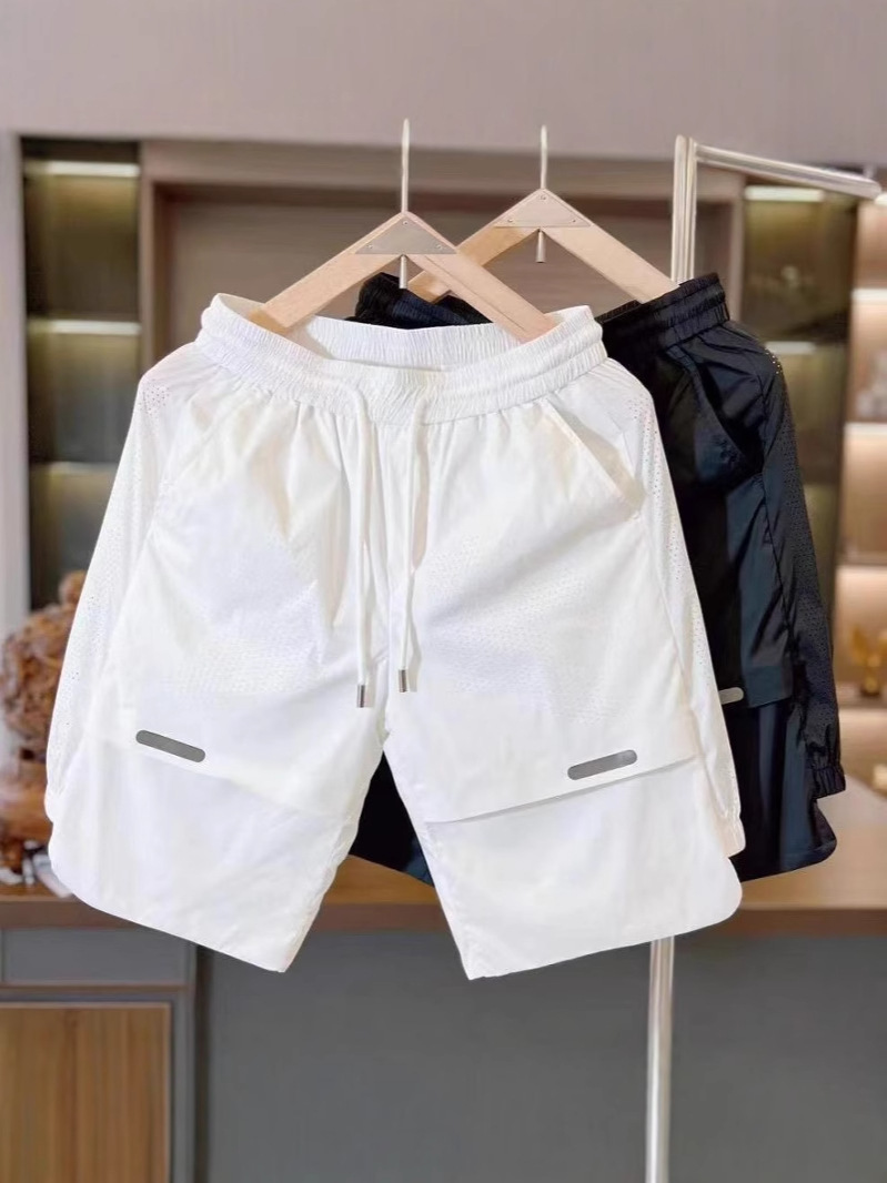 Summer Breathable Splicing Ice Silk Shirt Shorts Two-Piece Set for Men High Elastic Loose Quick-Drying Sports Casual Suit for Men