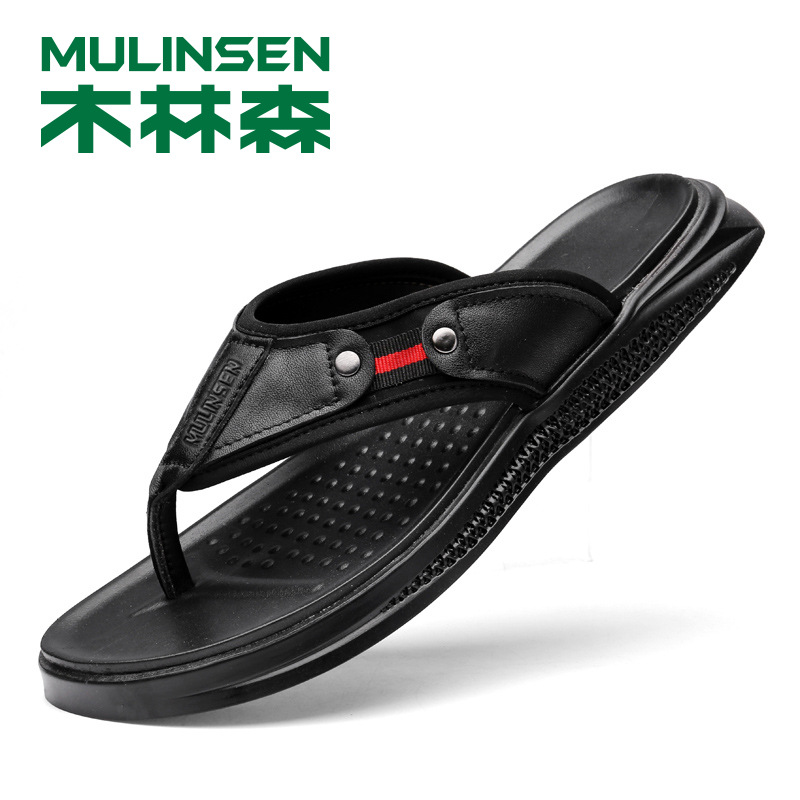 木林森男鞋头层牛皮人字拖潮夏季2021新款沙滩鞋牛皮休闲凉拖鞋男|ms