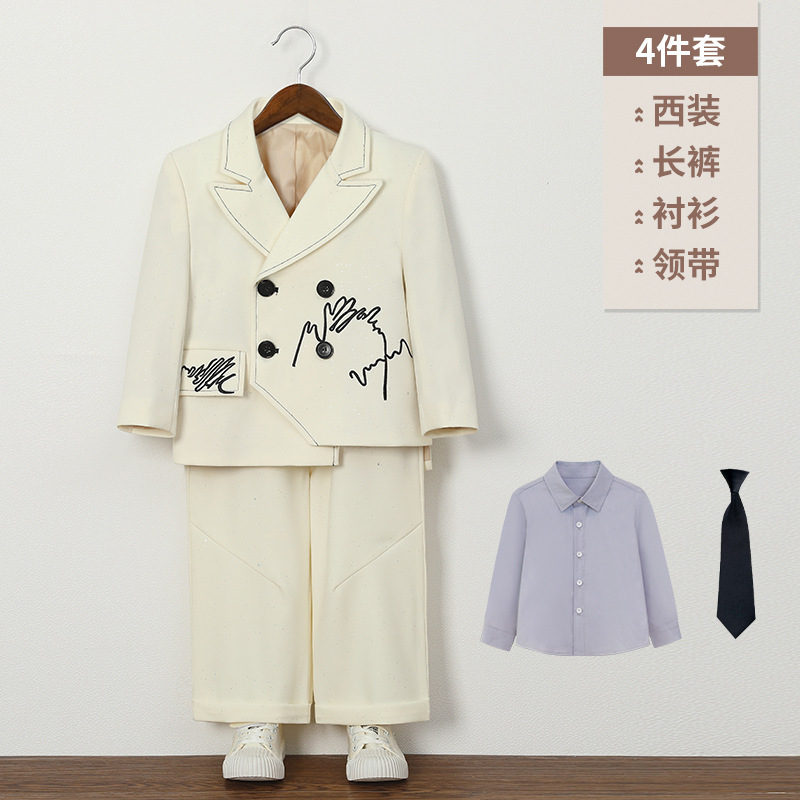 儿童西装复古满天星刺绣马甲男童设计感时尚西服外套花童周岁礼服|undefined