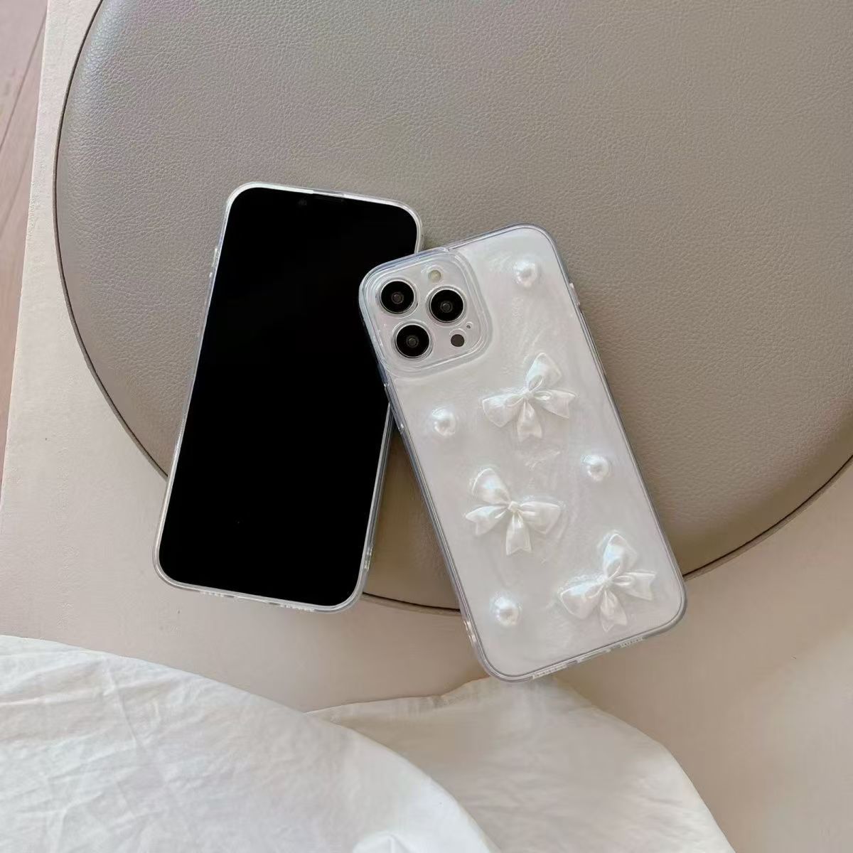 Arco de perla de crema de alta calidad para soporte de teléfonos móviles de Apple Huawei antideslizante image 2