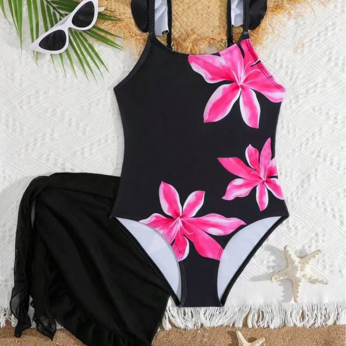 Conjunto de maiô infantil estilo body para meninas, tamanhos grandes, estampado, duas peças._voghion.com