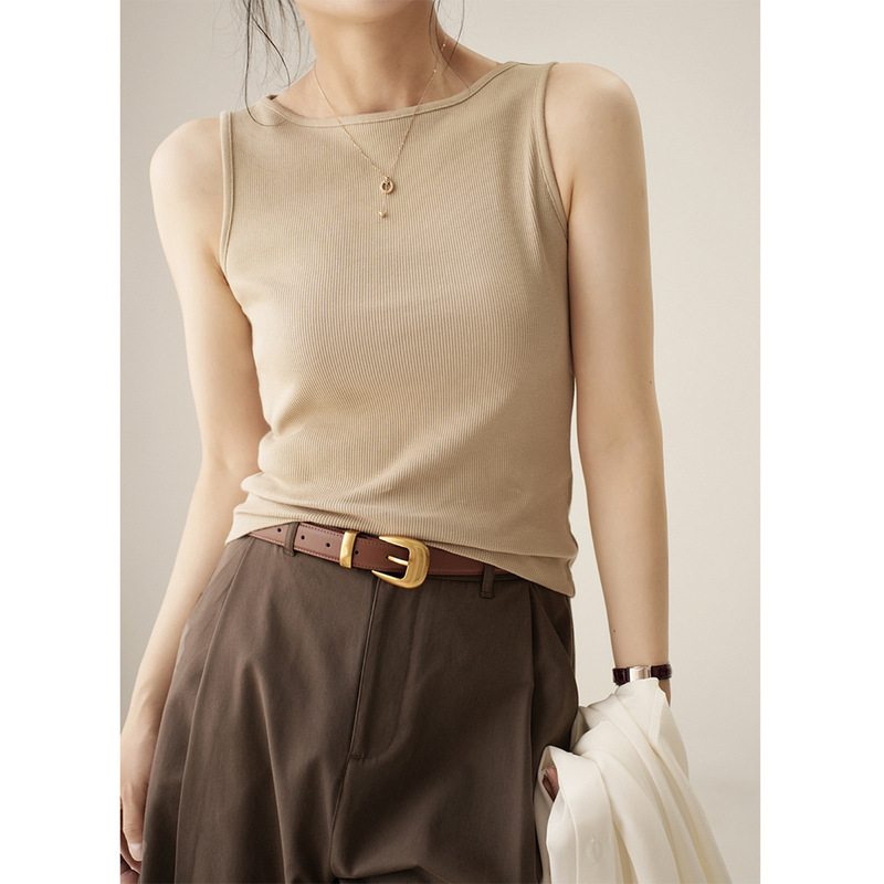 &Use Good Materials& High-Elastic Ribbed Cotton Wide-Strap Sleeveless Tank Top for Women, 2026 Summer New Style, Tight-Fitting Inner Wear or Outer Wear Camisole