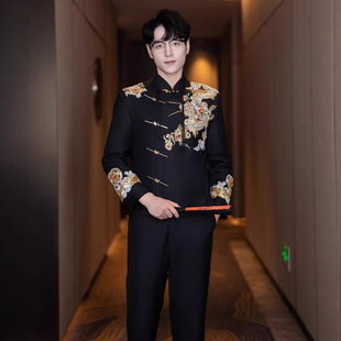 New Chinese Style Wedding Suit for Groom, Wedding Dress, Engagement Suit, Men's Show Suit, Chinese Style Men's Clothing Wholesale