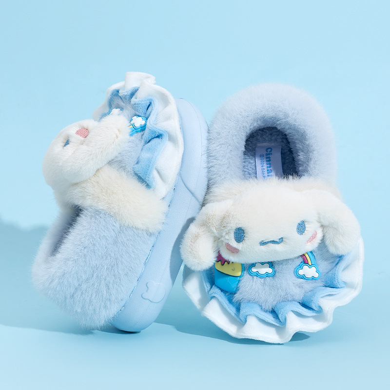 Nuevas zapatillas de algodón para niños, dibujos animados de invierno lindas niñas de peluche conejo estereoscópico bolsas de jardín de infantes zapatillas de tacón