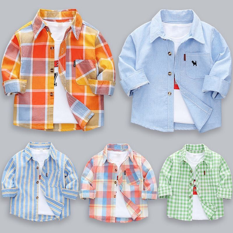 Boys' cotton shirts long-sleeved baby to...