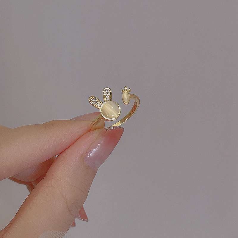 Adjustable Cat Eye Stone Rabbit Ring Alloy Geometric Fashion Ring_voghion.com