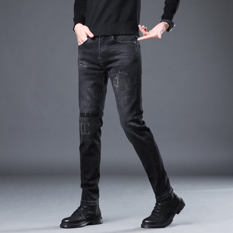 2022 Neue Herbst Strass Jeans Herren Slim Füße Schwarz Trend Herren Hosen Flut Marke_voghion.com
