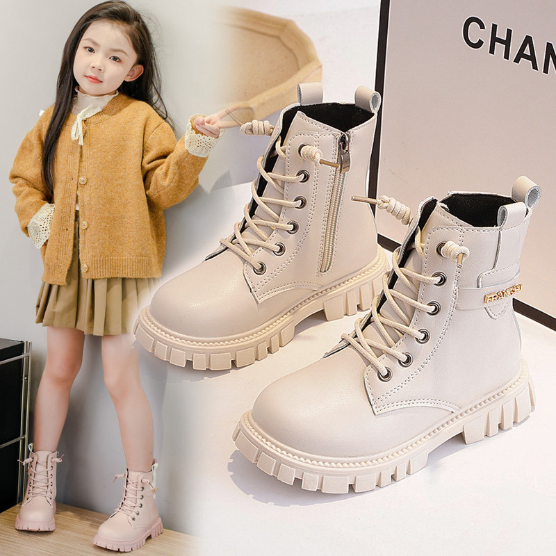 子供のマーティンブーツの女の子のショートブーツ秋の冬の2024の新型の韓国版の中で大きい子供の女の子の単靴の王女の皮のブーツ