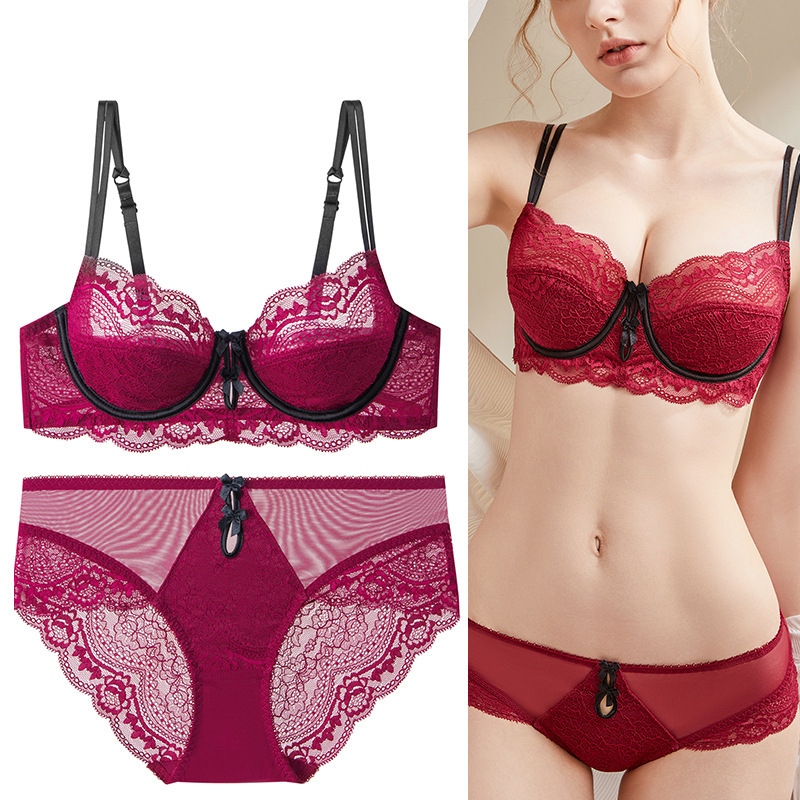 Red Intimates Women's Pants Year of the Horse Animal Year Soft Steel Ring Bride Wedding Gift High-End Lace Bra Thin Set