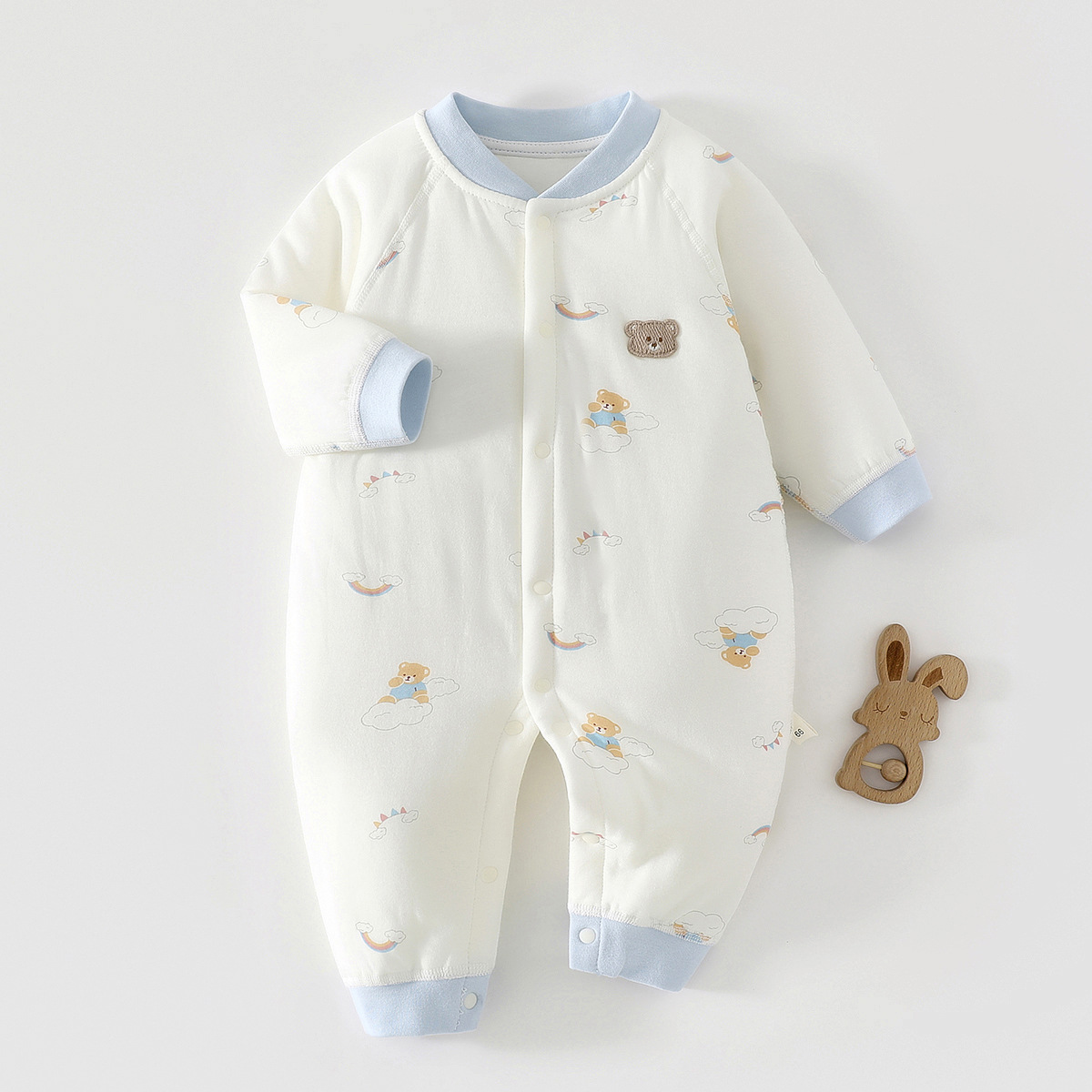 Baby Jumpsuit Autumn and Winter 40g Thin Cotton Pajamas Three-Layer Quilted Thermal Intimates Men's and Women's Baby Clothes Winter