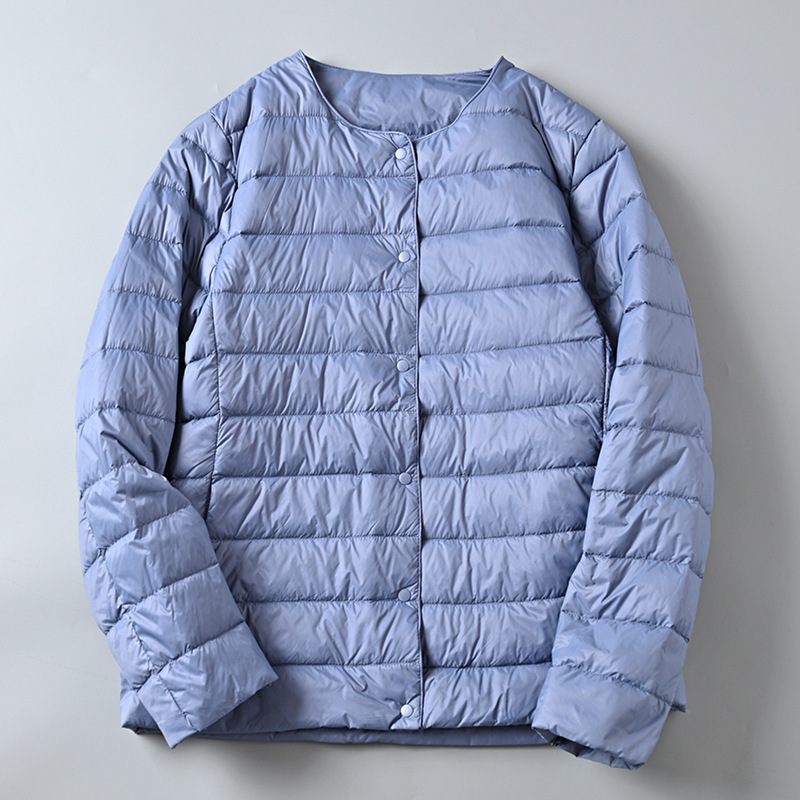 2026 Autumn/Winter New Women's Lightweight Round Neck down Jacket with Warm Inner Lining, V-Neck Portable Short Coat
