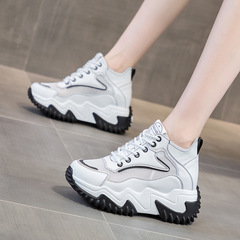 2022 Spring New Versatile Inner Heel Lift Genuine Leather White Women's Shoes Korean Style Thick Sole Pumps Casual Sports Shoes
