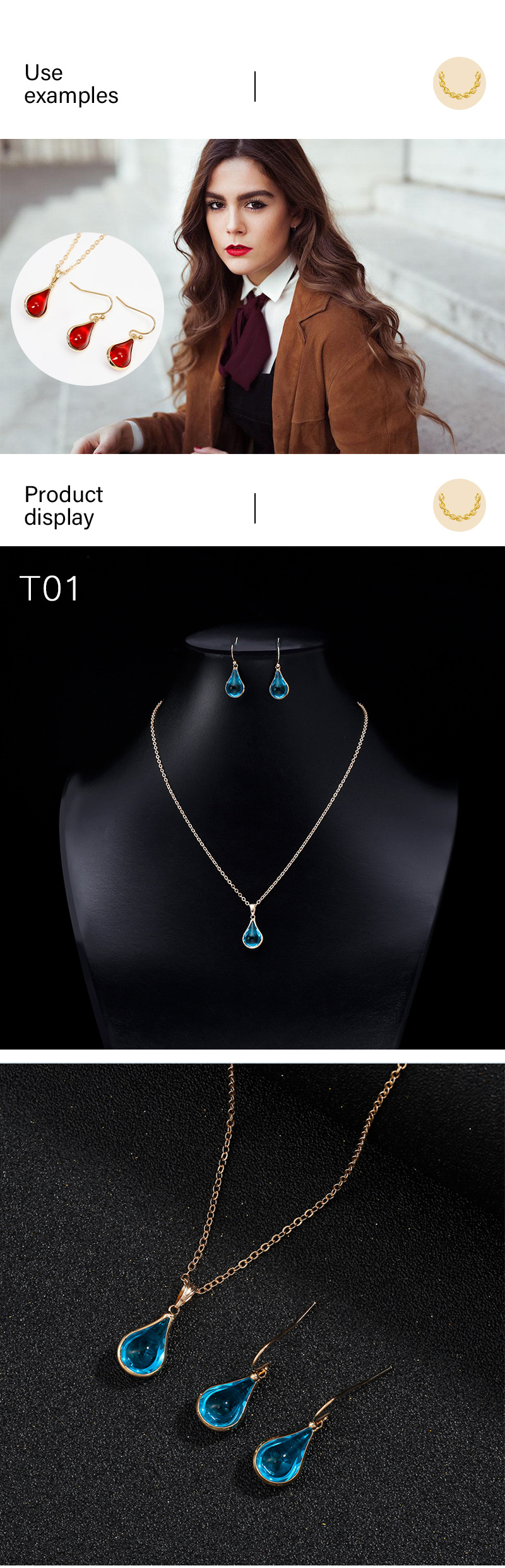 Water Drop Crystal Glass Necklace Earrings display picture 3