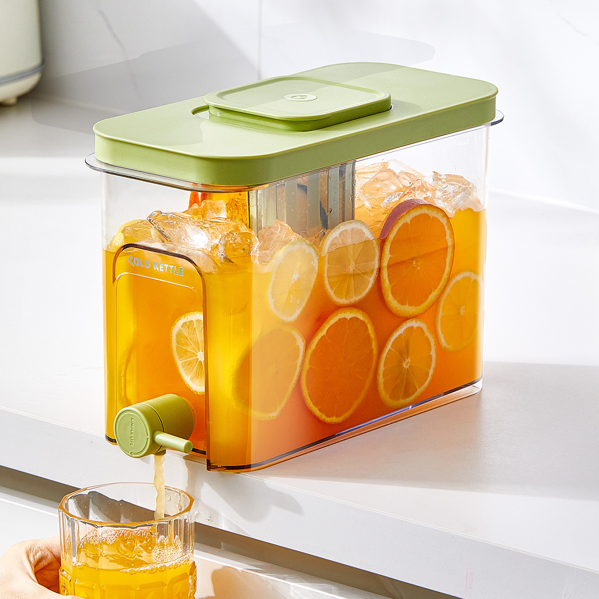 Refrigerador Hervidor frío con grifo Cubo de bebidas Hervidor de hielo refrigerado Hervidor de agua frío doméstico Jugo de fruta Cubo de bebida fría Cubo de té de frutas
