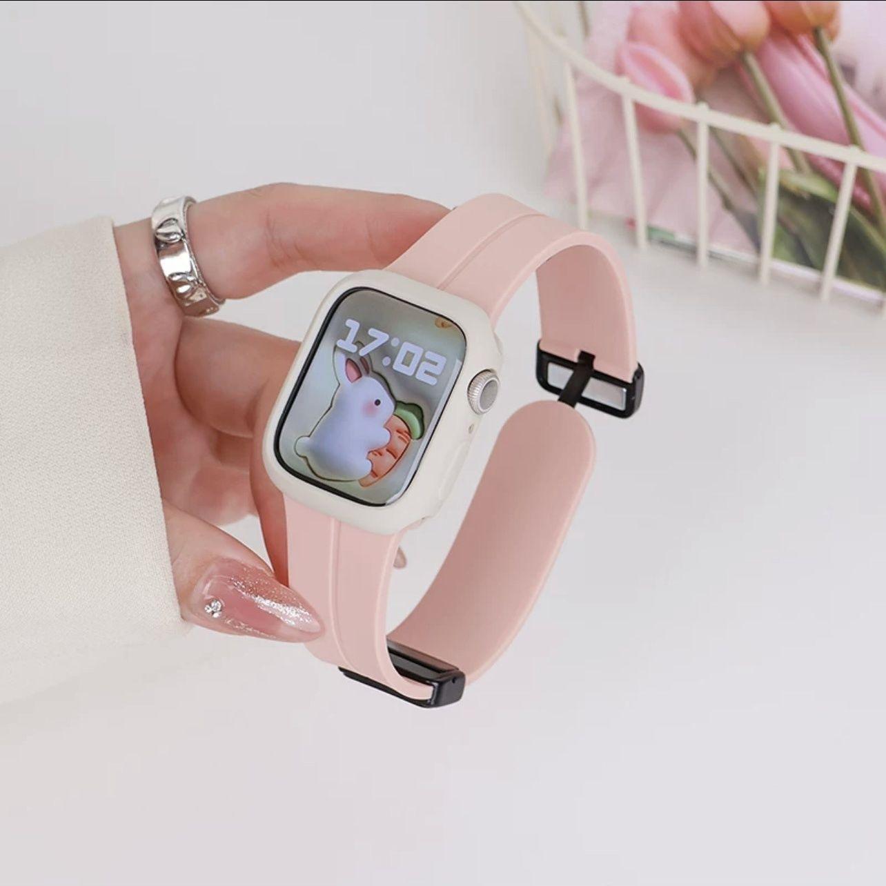 Correa de reloj Apple aplicable iwatch10987Ultra silicona líquida con hebilla plegable magnética carcasa protectora de caramelo