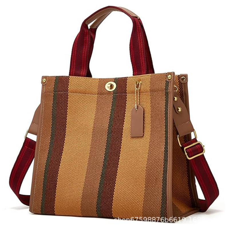 Customized Canvas Handbag, Hobo Bag, Stripesd High Craftsmanship, Fashionable Contrasting Color Work Clothing Stereo Tote Bag for Women, Practical Customized Canvas Handbag, Hobo Bag, Stripesd High Craftsmanship, Fashionable Contrasting Color Work Clothing Stereo Tote Bag for Women, Practical