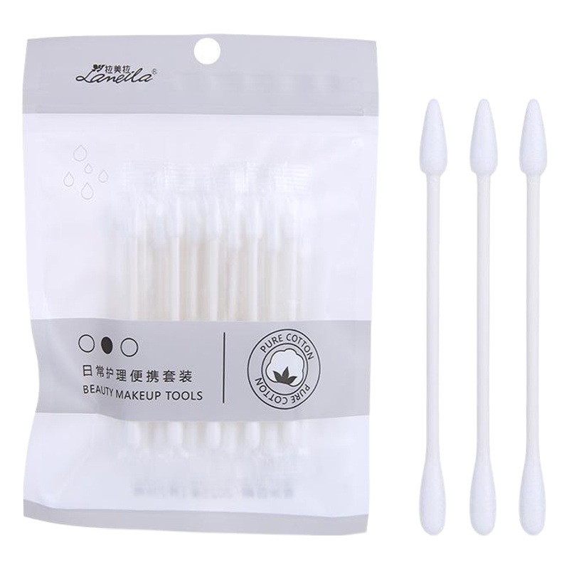 Ramila 30 hisopos de algodón de embalaje independiente de viaje portátil de doble cabeza palos de papel desechables de maquillaje hisopos de algodón A668