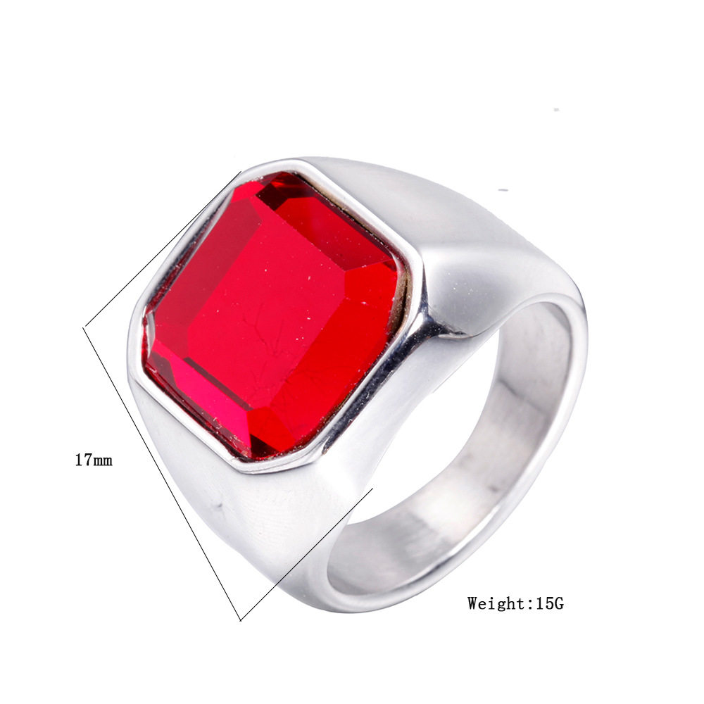18g Weight Gem Inlay Material Retro Punk Square Stainless Steel Inlay Gem Unisex Wide Band Rings