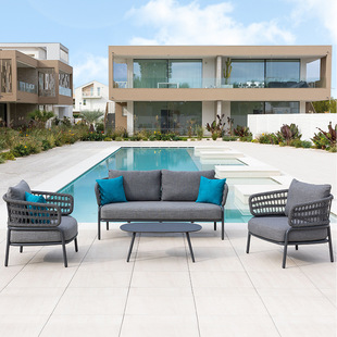 Nordic Outdoor rattan sofa courtyard villa balcony outdoor garden waterproof sun protection leisure rattan chair Tea Table Furniture