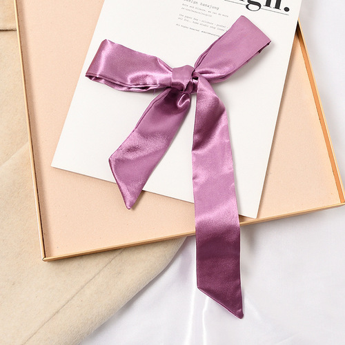 Pure Color Silk Scarf Hair Band for Women, Long Strip Small Collar Scarf, Wrapping Band, Handle Silk Ribbon Bag Strap, Scarf